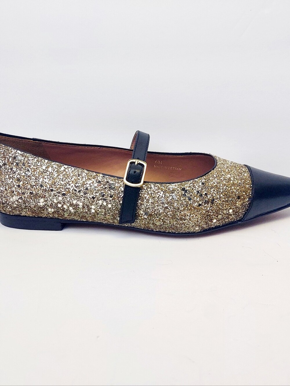 Linea Paolo Niara Women's Size 6 Black Gold Glitter Mary Jane Shoes Pointed Toe